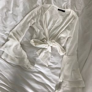 Nasty Gal Tie Front Long Sleeve Crop Top